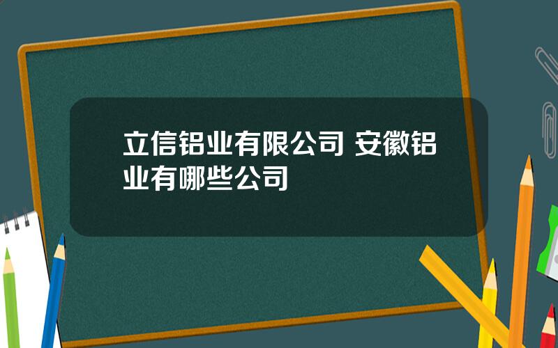 立信铝业有限公司 安徽铝业有哪些公司